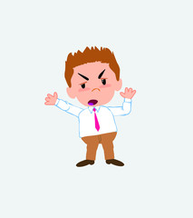 Businessman in casual style argues something with a gesture of discontent.