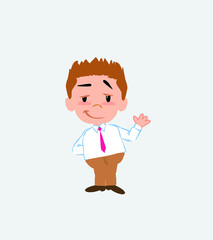 Businessman in casual style waving with a dreamy expression.
