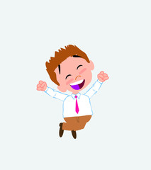 Businessman in casual style jumping for joy.