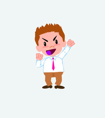 Businessman in casual style cheering enthusiastically.