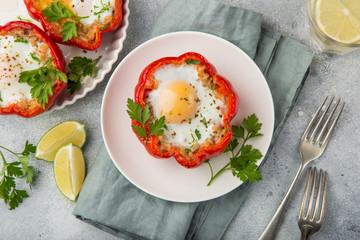 red bell peppers stuffed with eggs