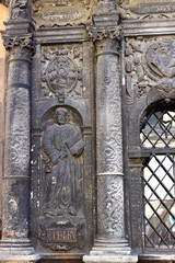 Fragment of the exterior of Chapel of Boim in Lviv, Ukraine. Decoration of facade of Chapel of Boim. It's a part of Lviv's Old Town, a UNESCO World Heritage Site.