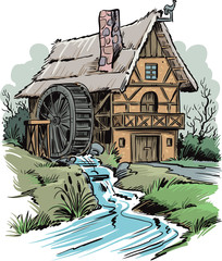 Watermill in the countryside on the river.