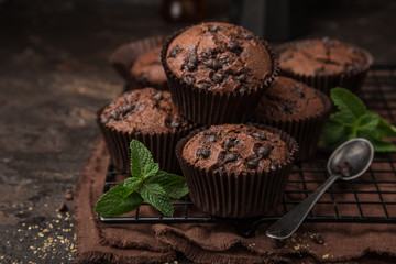 delicious chocolate muffins on  dark background