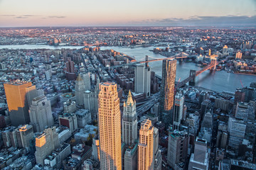 Aerial View of Downtown Manhattan and Brooklyn Bridge