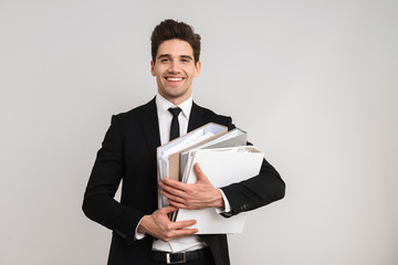 Tired business man wearing suit standing