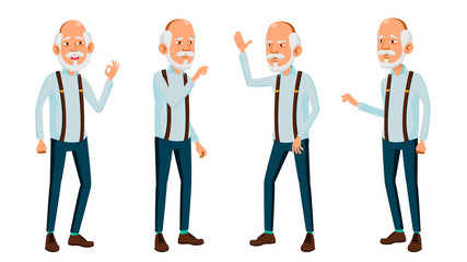 Asian Old Man Vector. Elderly People. Senior Person. Aged. Friendly Grandparent. Web, Poster, Booklet Design. Isolated Cartoon Illustration