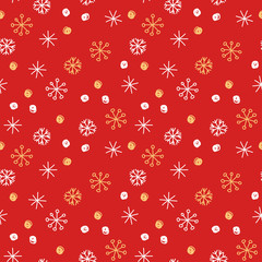 Vector seamless pattern background. Winter snowflakes and snowballs on blue background. Can be used for fashion, textile, scrapbooking, wall paper and decoration projects.