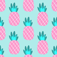Tropical ananas pineapple fruit seamless pattern on white background. Vector illustration for textile print, wallpaper, fashion design - 238538263