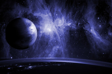 close up planet earth biosphere in space with stars and galaxy on background. Elements of this image furnished by NASA. f