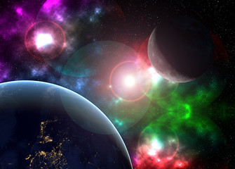 creative cosmic art. moon and earth in dark space galaxy. Elements of this image furnished by NASA f