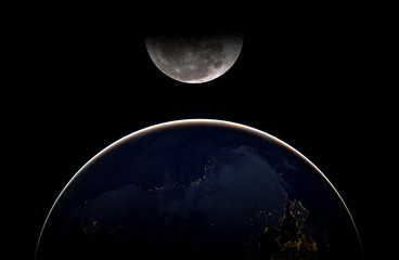 creative cosmic art. moon and earth in dark space galaxy. Elements of this image furnished by NASA f