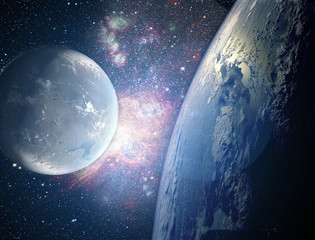creative planets float on open space near the earth orbit ib galaxy. Elements of this image...