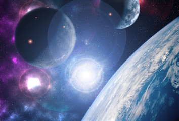 creative planets float on open space near the earth orbit ib galaxy. Elements of this image...