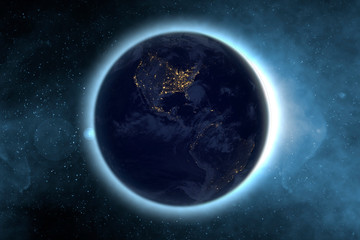 Obraz na płótnie Canvas planet earth with glow circuit in outer galaxy space. Elements of this image furnished by NASA f