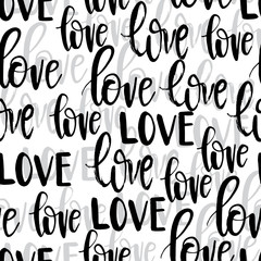 Hand drawn romantic typography. Vector lettering seamless background.
