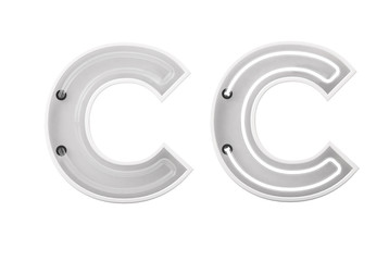 White neon style light letter C. On and Off neon lettering. 3D rendering
