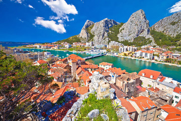 Town of Omis and Cetina river mouth panoramic view