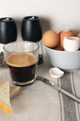 eggs, coffee, bread and space for text.