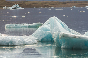 View on eisberg in glacier lagoon Jokulsarlon