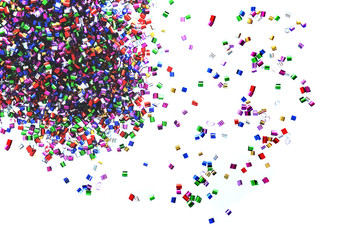 Glitzer Foil kleine Teil verstreut auf weiß 