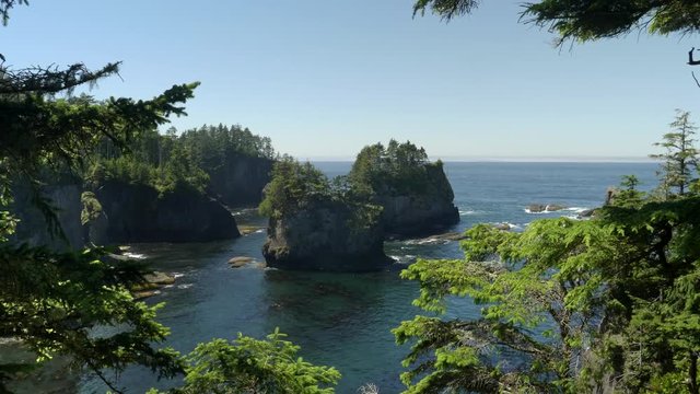 zoom in on sea stacks at cape flattery in olympic national park of the us pacific northwest