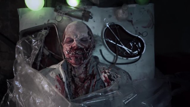 Horror scene of a walking dead zombie, halloween