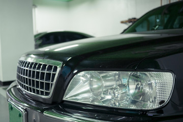 business car headlights closeup