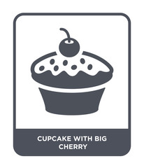 cupcake with big cherry icon vector