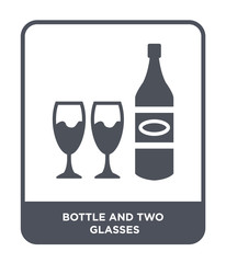 bottle and two glasses icon vector