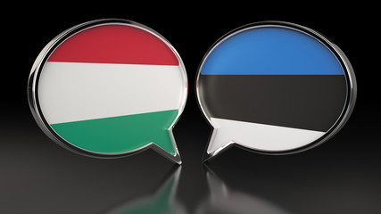 Obraz premium Hungary and United Kingdom flags with Speech Bubbles. 3D illustration