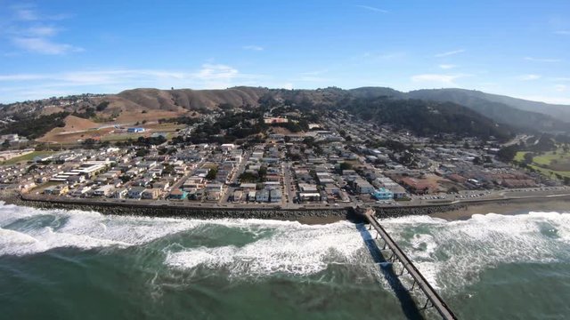 Pacifica Pier Aerial View Looking at City California Coast San Mateo County