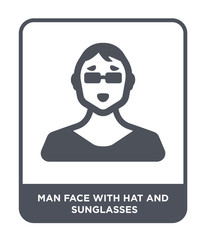 man face with hat and sunglasses icon vector