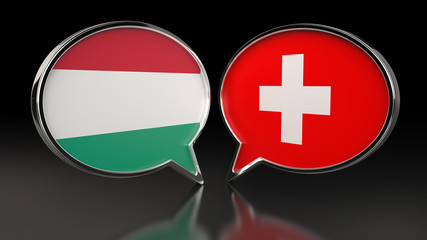 Fototapeta premium Hungary and United Kingdom flags with Speech Bubbles. 3D illustration