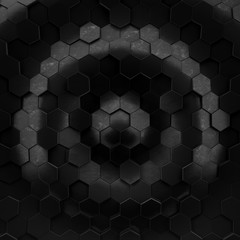 Abstract wave form hexagonal background. Grunge Polygonal Hex geometry dark surface . Futuristic technology black texture concept. 3d Rendering.