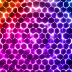 Abstract wave form glow light color hexagonal background. Grunge Polygonal Hex geometry surface . Futuristic colorful technology texture concept. 3d Rendering.