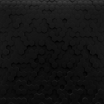 Abstract hexagonal background. Grunge Polygonal Hex geometry dark surface . Futuristic technology black texture concept. 3d Rendering. © Chanchai