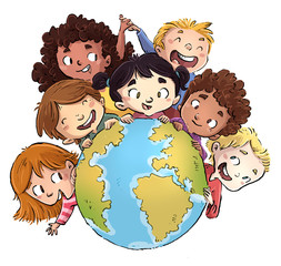 niños con planeta tierra © cirodelia