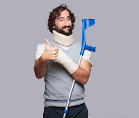 young man broken bones. injury and victim of an accident concept