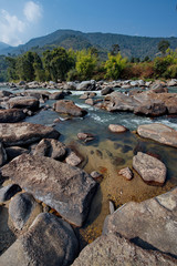 East India, Arunachal Pradesh, Singen river (right tributary of the Brahmaputra river).  Turbulent...