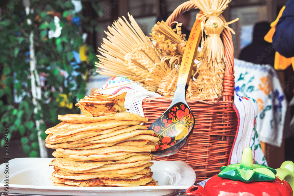 Wall mural Pancakes freshly baked at Shrovetide