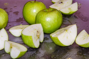 The Granny Smith apples are rough chopped