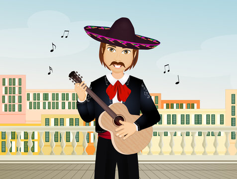 illustration of Mariachi play guitar