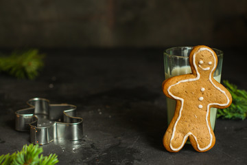 gingerbread man - handmade baking (dessert cookies). holiday, happy New Year. festive background. food background