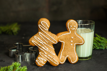 gingerbread man - handmade baking (dessert cookies). holiday, happy New Year. festive background. food background