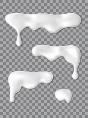White milk cream drop. Dripping icing set - obrazy, fototapety, plakaty