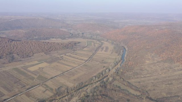 Flying over valley of the river Timok in Eastern Serbia 4K aerial video