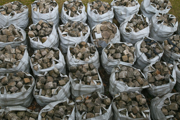 sacs de pavés de rue, sacs de pierres