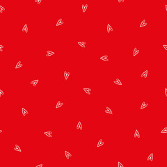 Sweet ditzy red and white hand drawn doodle hearts as seamless vector pattern. Great for Valentine. friendship gifts or decor for girls, giftwrap, scrapbooking and commercial projects.