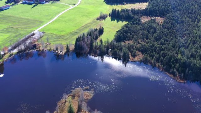 Aerial view, Flight at Schwaigsee, village Wildsteig, Bavaria, Germany